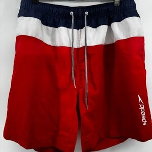 Speedo Men's Swim Trunks XXL Red White Navy Blue Colorblock Board Shorts